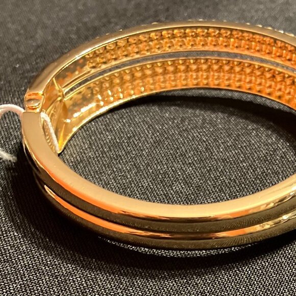 Natasha Gold Tone Hinged Bangle with Crystals (8") - Picture 5 of 10